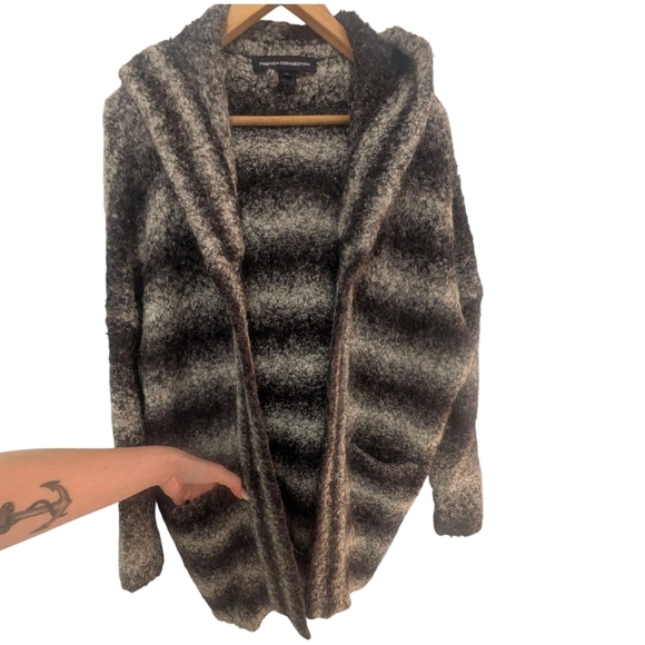 French Connection Black and Gray Boucle Cardigan Sweater - Picture 3 of 11